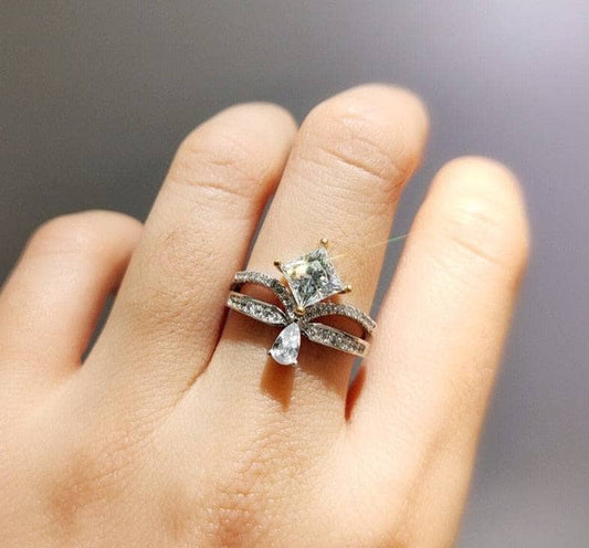 1ct Princess Cut Moissanite Cute Water Drop Crown Engagement Ring-Black Diamonds New York