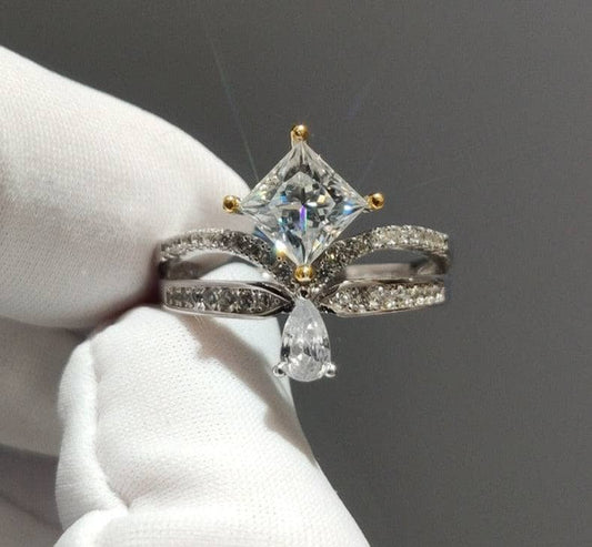 1ct Princess Cut Diamond Cute Water Drop Crown Engagement Ring-Black Diamonds New York