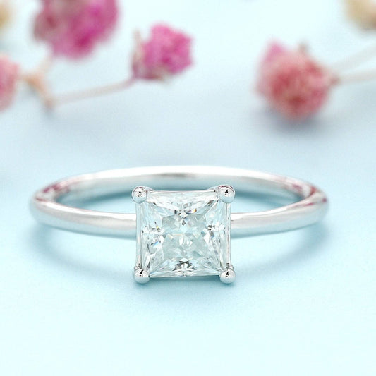 1ct Princess Cut Moissanite Solitaire Engagement Ring-Black Diamonds New York