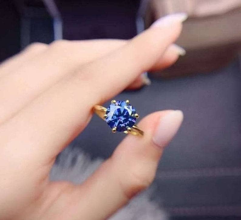 1ct Round Cut Blue Moissanite Engagement Ring-Black Diamonds New York