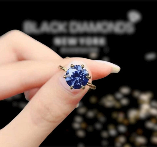 1ct Round Cut Blue Moissanite Engagement Ring - Black Diamonds New York