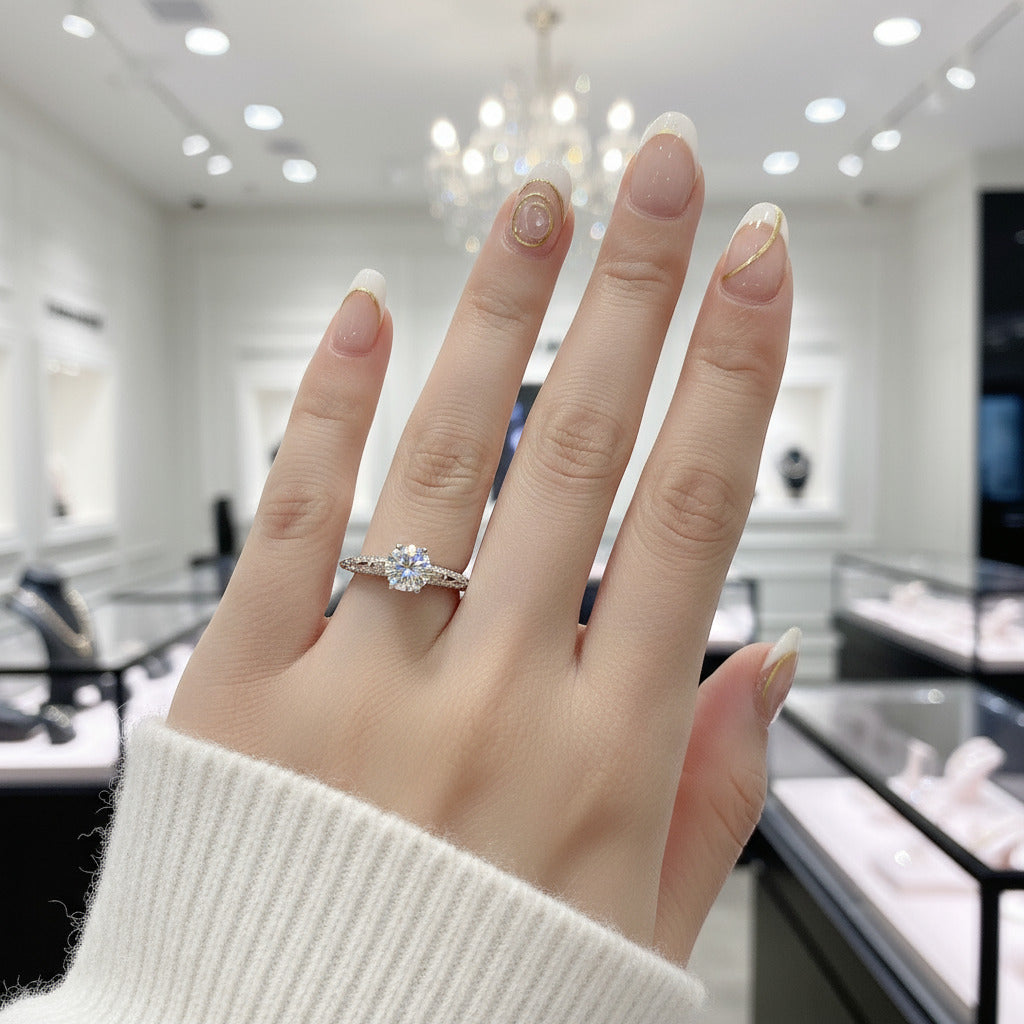 1.0 Ct Round Cut D Color Diamond Option Engagement Ring-Black Diamonds New York