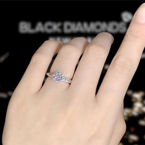 1ct Round Cut D Color Moissanite Engagement Ring-Black Diamonds New York