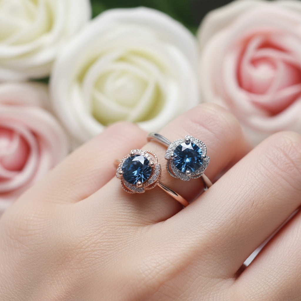 1ct Round Cut Dark Blue Diamond Ring Engagement Ring-Black Diamonds New York