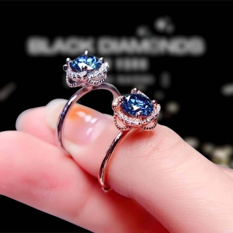 1ct Round Cut Dark Blue Moissanite Ring Engagement Ring - Black Diamonds New York