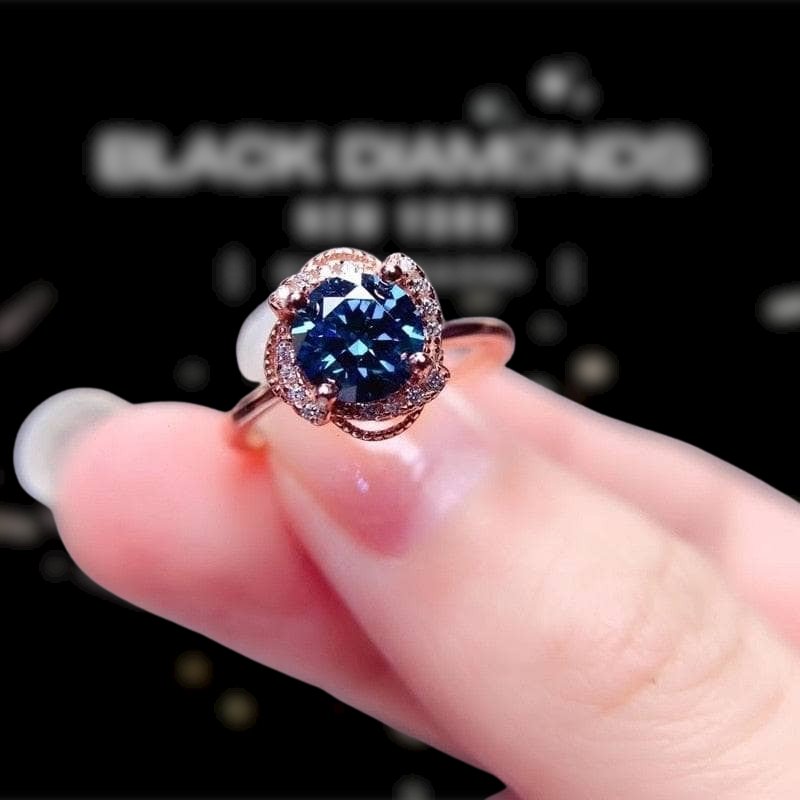 1ct Round Cut Dark Blue Moissanite Ring Engagement Ring - Black Diamonds New York