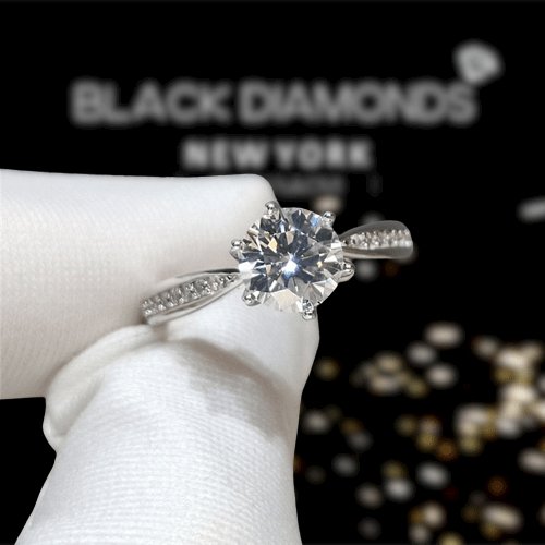 1ct Round Cut Diamond D Color Moissanite Engagement Ring - Black Diamonds New York