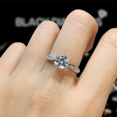 1ct Round Cut Diamond D Color Moissanite Engagement Ring-Black Diamonds New York