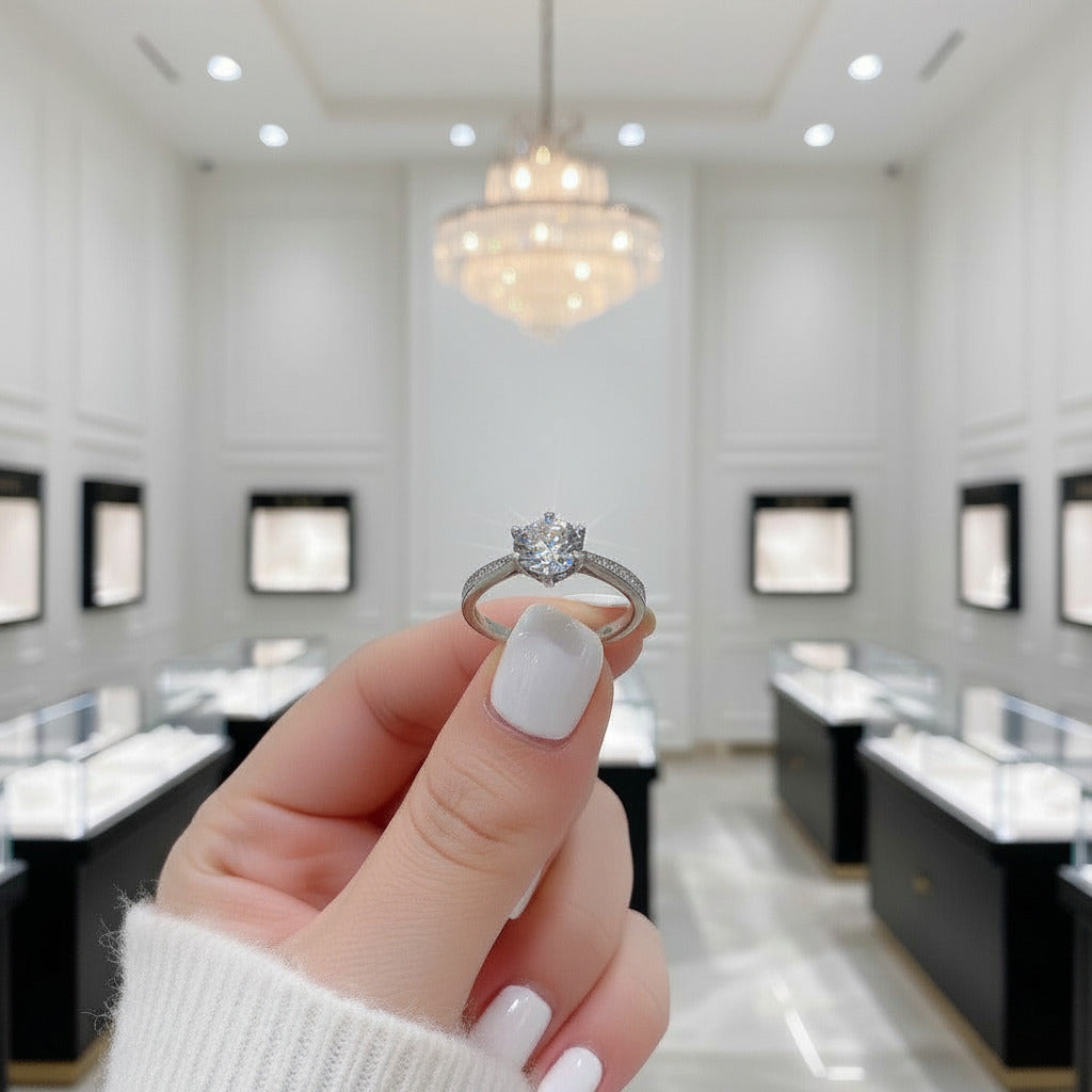 1ct Round Cut Diamond Classic 6 Prong Engagement Ring-Black Diamonds New York