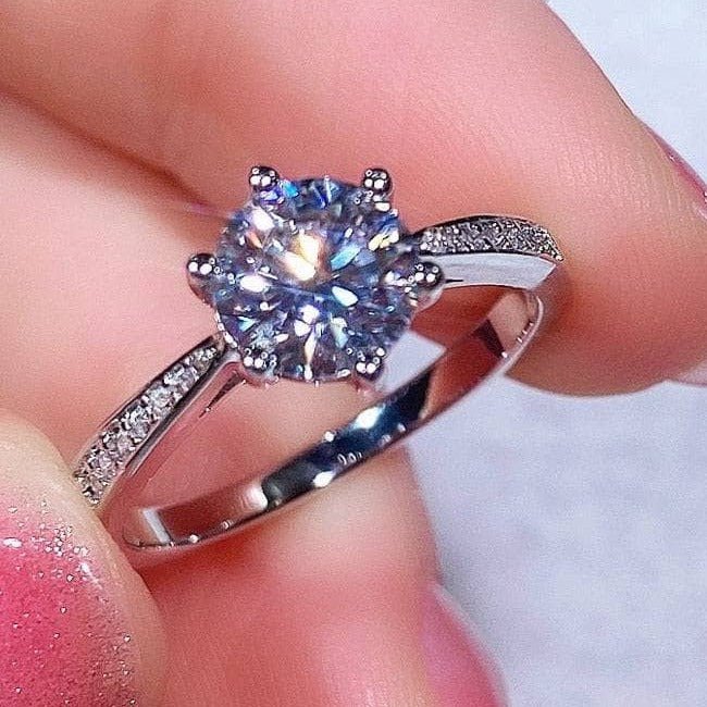 1ct Round Cut Moissanite Classic 6 Prong Engagement Ring - Black Diamonds New York
