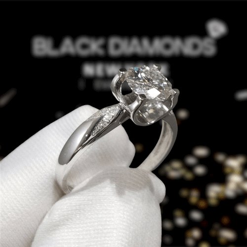 1ct Round Cut Moissanite Cow Head Swallowtail Engagement Ring - Black Diamonds New York