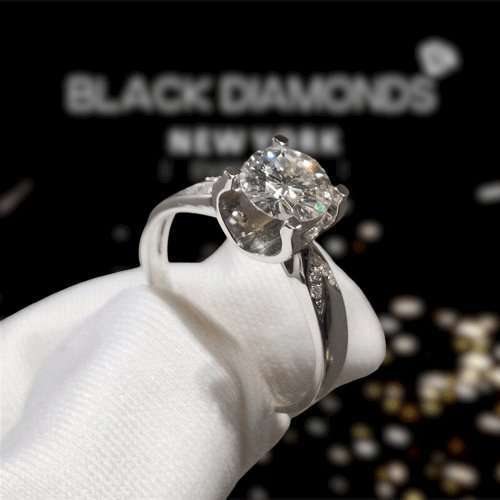 1ct Round Cut Diamond Cow Head Swallowtail Engagement Ring-Black Diamonds New York