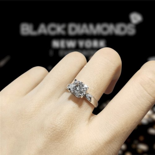 1ct Round Cut Moissanite Cow Head Swallowtail Engagement Ring-Black Diamonds New York