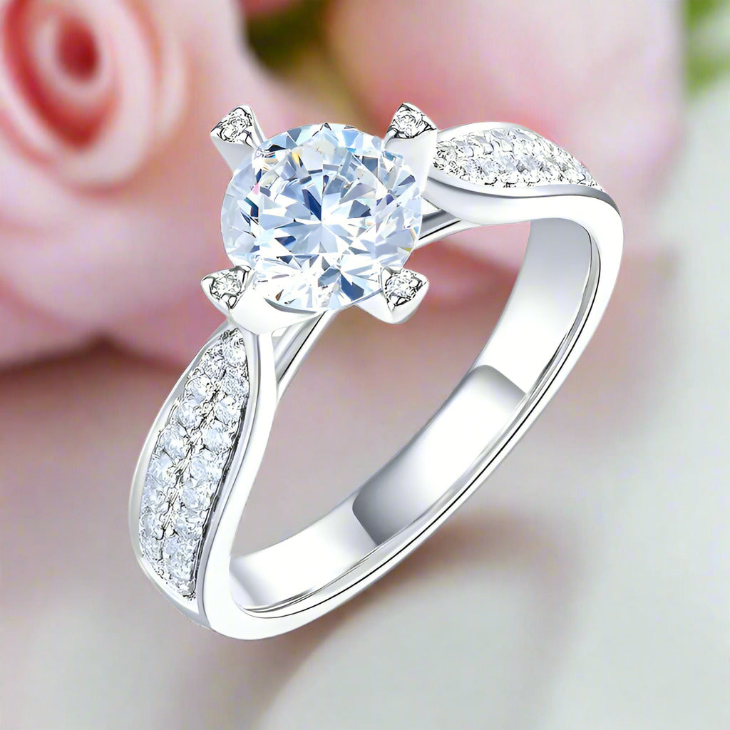 1ct Round Cut Diamond 14k White Gold Engagement Ring-Black Diamonds New York