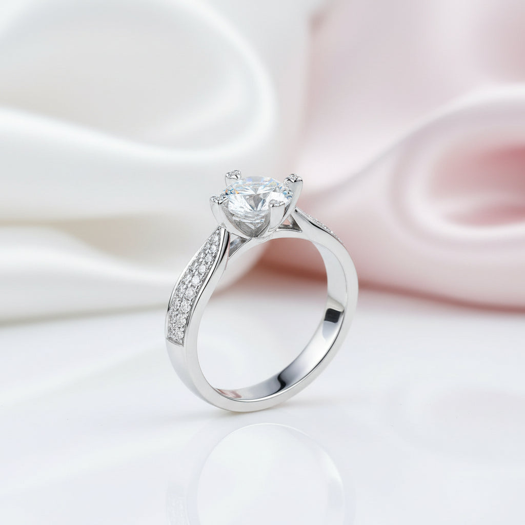 1ct Round Cut Diamond Option 14k White Gold Engagement Ring-Black Diamonds New York