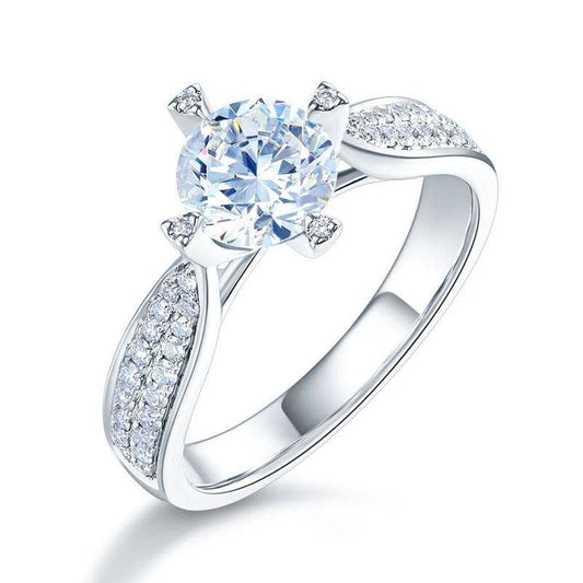 1ct Round Cut Moissanite Diamond14K White Gold Engagement Ring-Black Diamonds New York