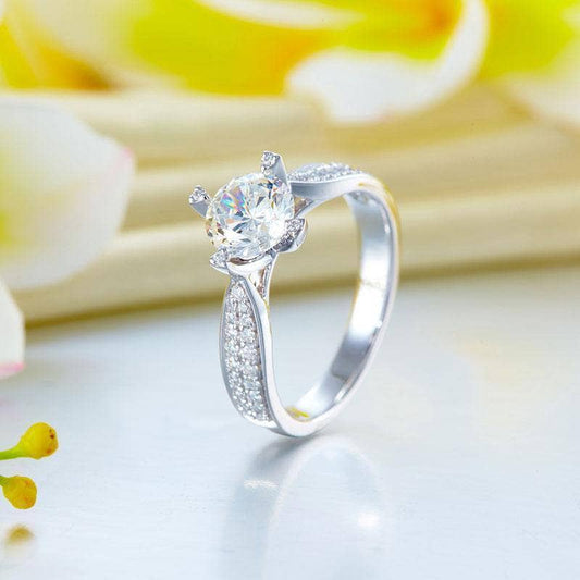 1ct Round Cut Moissanite Diamond14K White Gold Engagement Ring-Black Diamonds New York