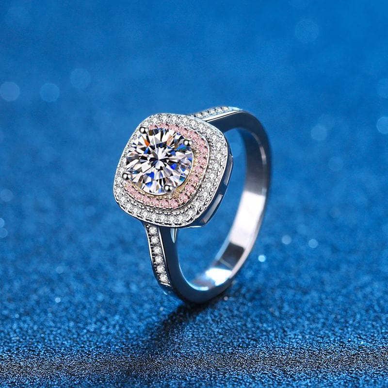 1ct Round Cut Moissanite Double Halo Engagement Ring-Black Diamonds New York