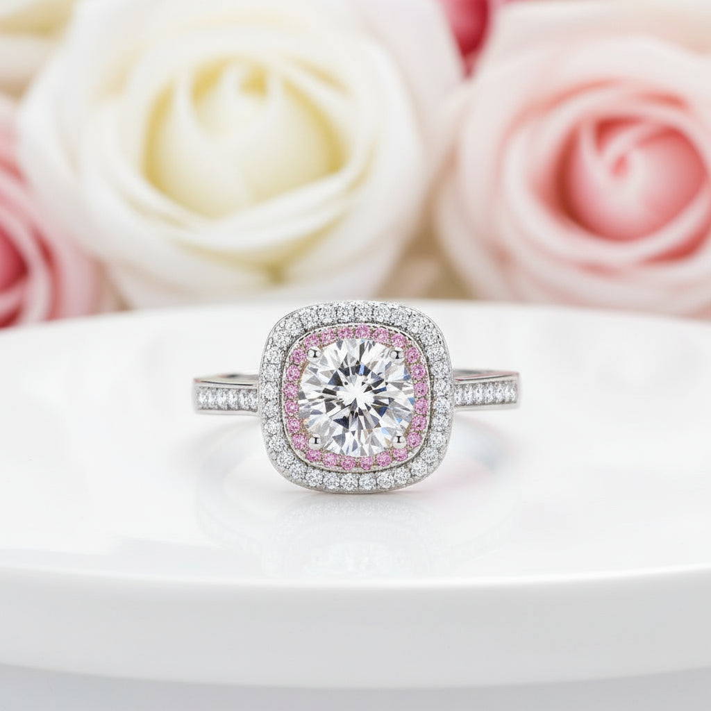 1.0 Ct Round Cut Diamond Double Halo Engagement Ring-Black Diamonds New York