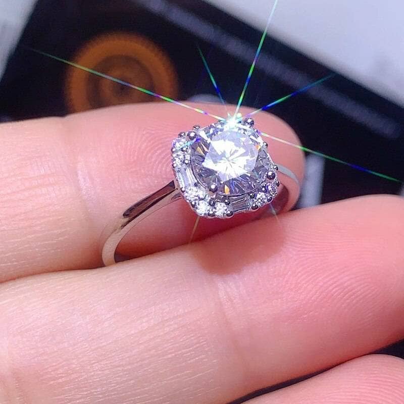 1ct Round Cut Moissanite Halo Engagement Ring - Black Diamonds New York
