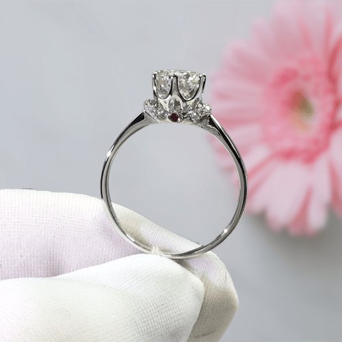 1ct Round Cut Moissanite Love Crown Engagement Ring-Black Diamonds New York