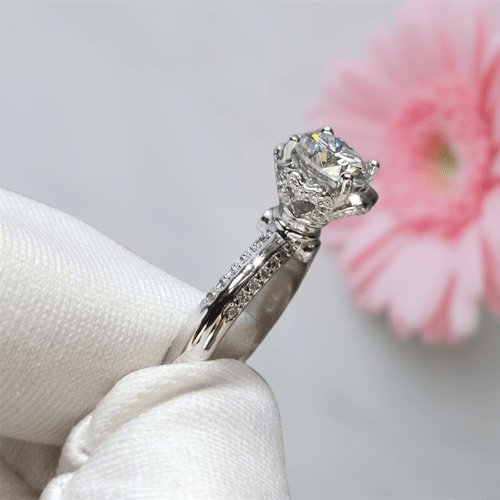 1ct Round Cut Diamond Rose Bud Engagement Ring-Black Diamonds New York