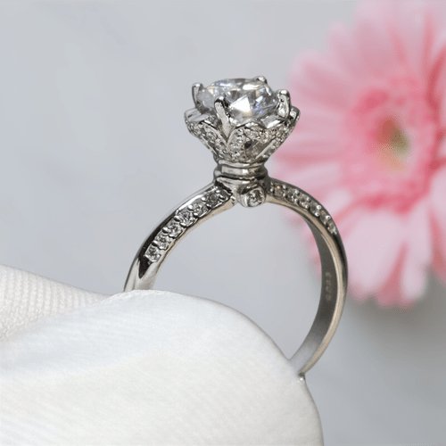1ct Round Cut Diamond Rose Bud Engagement Ring-Black Diamonds New York
