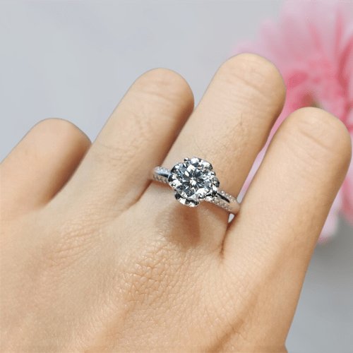1ct Round Cut Moissanite Rose Bud Engagement Ring - Black Diamonds New York
