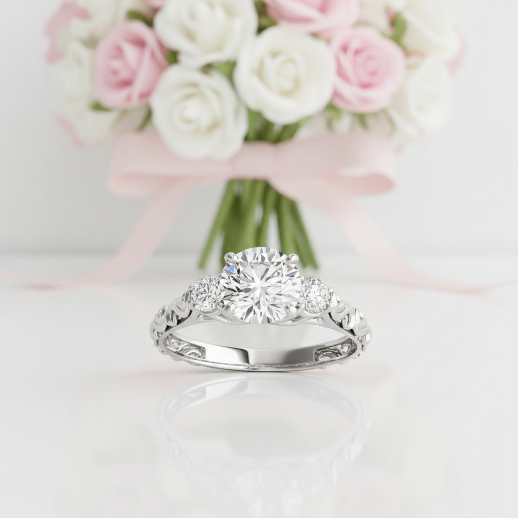 1ct Round Cut Diamond Option Three Stones Ring Set-Black Diamonds New York