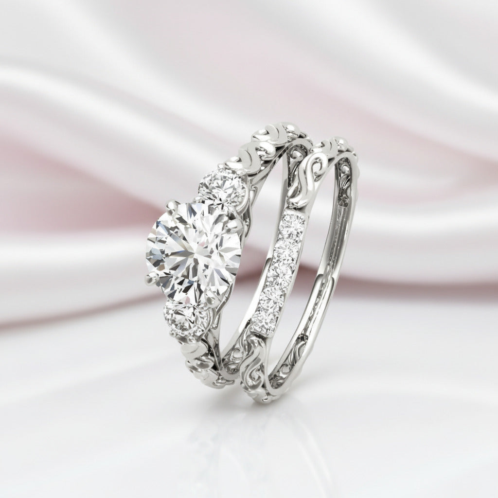 1ct Round Cut Diamond Option Three Stones Ring Set-Black Diamonds New York