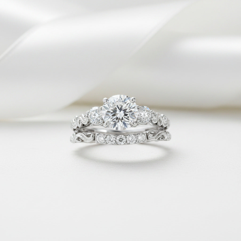 1ct Round Cut Diamond Option Three Stones Ring Set-Black Diamonds New York