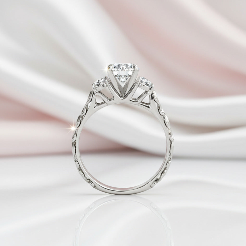 1ct Round Cut Diamond Option Three Stones Ring Set-Black Diamonds New York