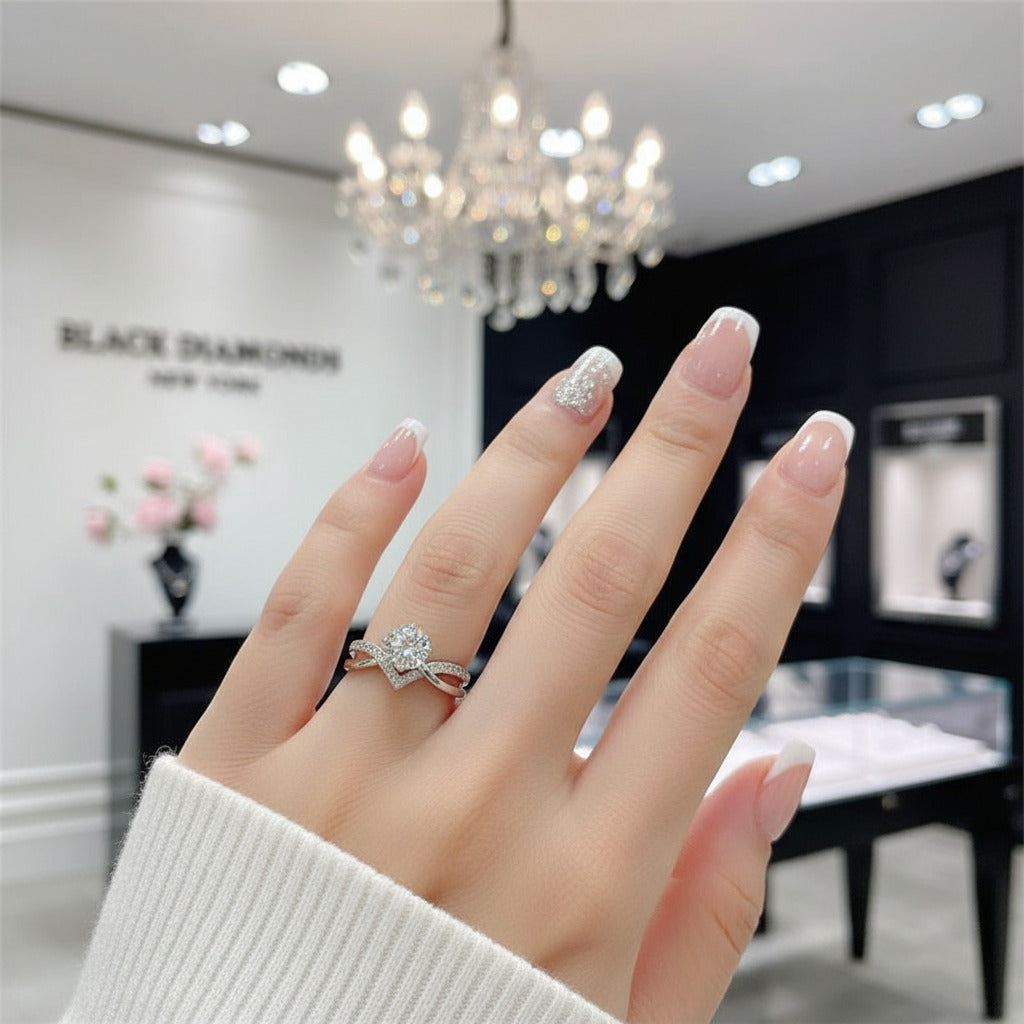 1.0 Ct Round Cut Diamond VVS Four Claws Engagement Ring-Black Diamonds New York