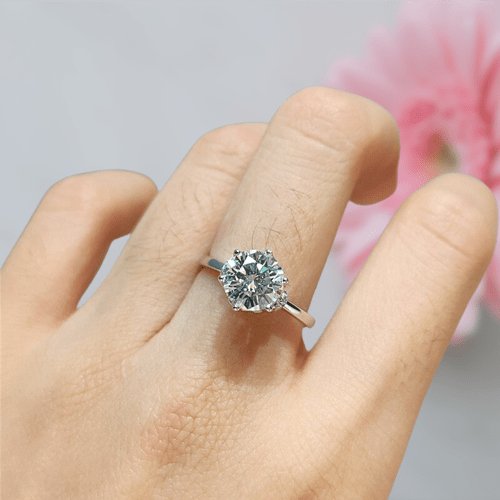 1ct Round Cut Moissanite with Pink Gemstone Crown Engagement Ring-Black Diamonds New York