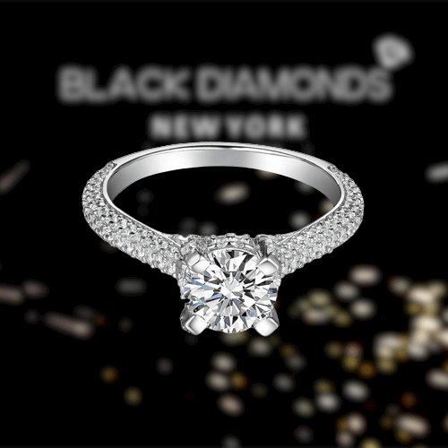 1ct Round Cut VVS1 D Color Moissanite Engagement Ring-Black Diamonds New York