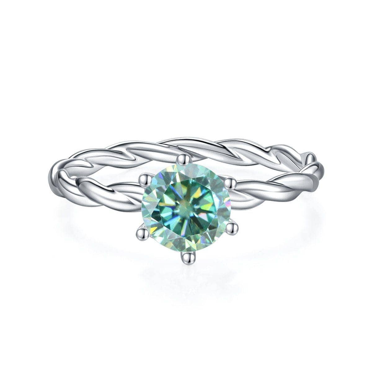 1Ct Round Green Moissanite Woven Engagement Ring-Black Diamonds New York
