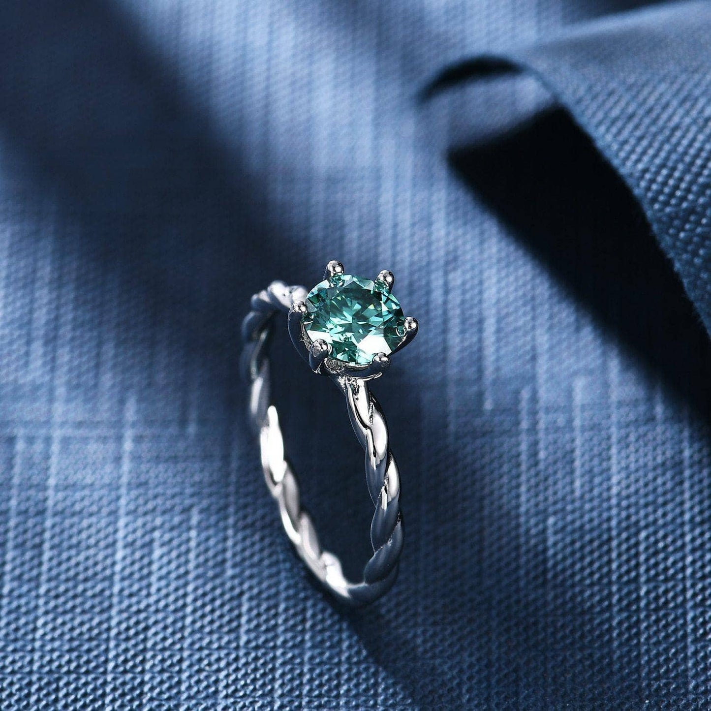 1Ct Round Green Moissanite Woven Engagement Ring-Black Diamonds New York