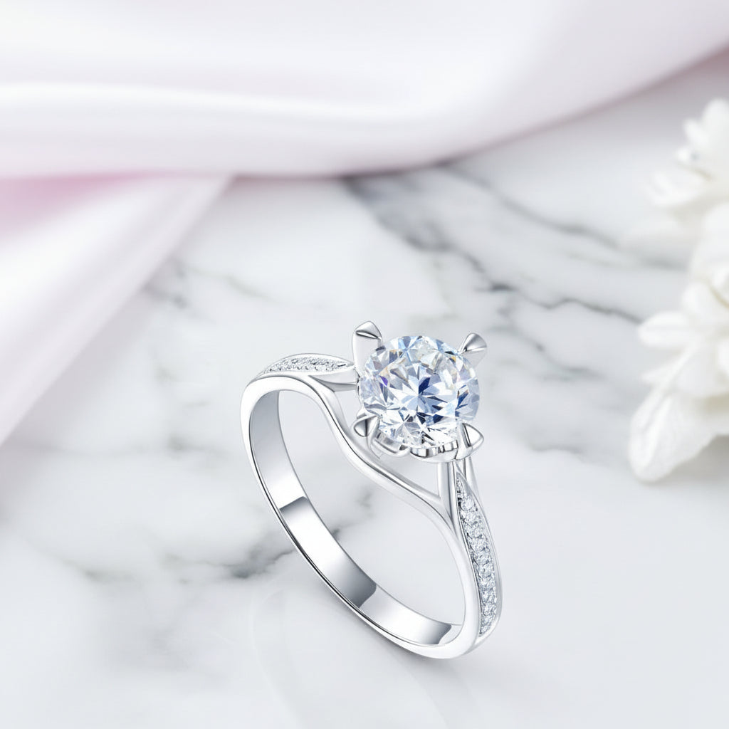 1ct Round Diamond Option 14k White Gold Engagement Ring-Black Diamonds New York