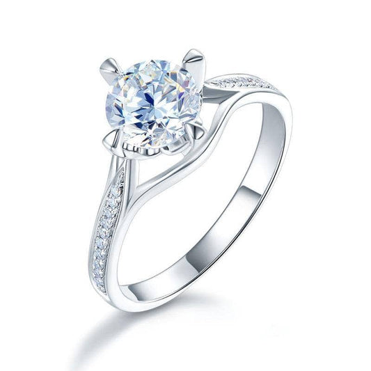 1ct Round Moissanite Diamond 14K White Gold Engagement Ring-Black Diamonds New York