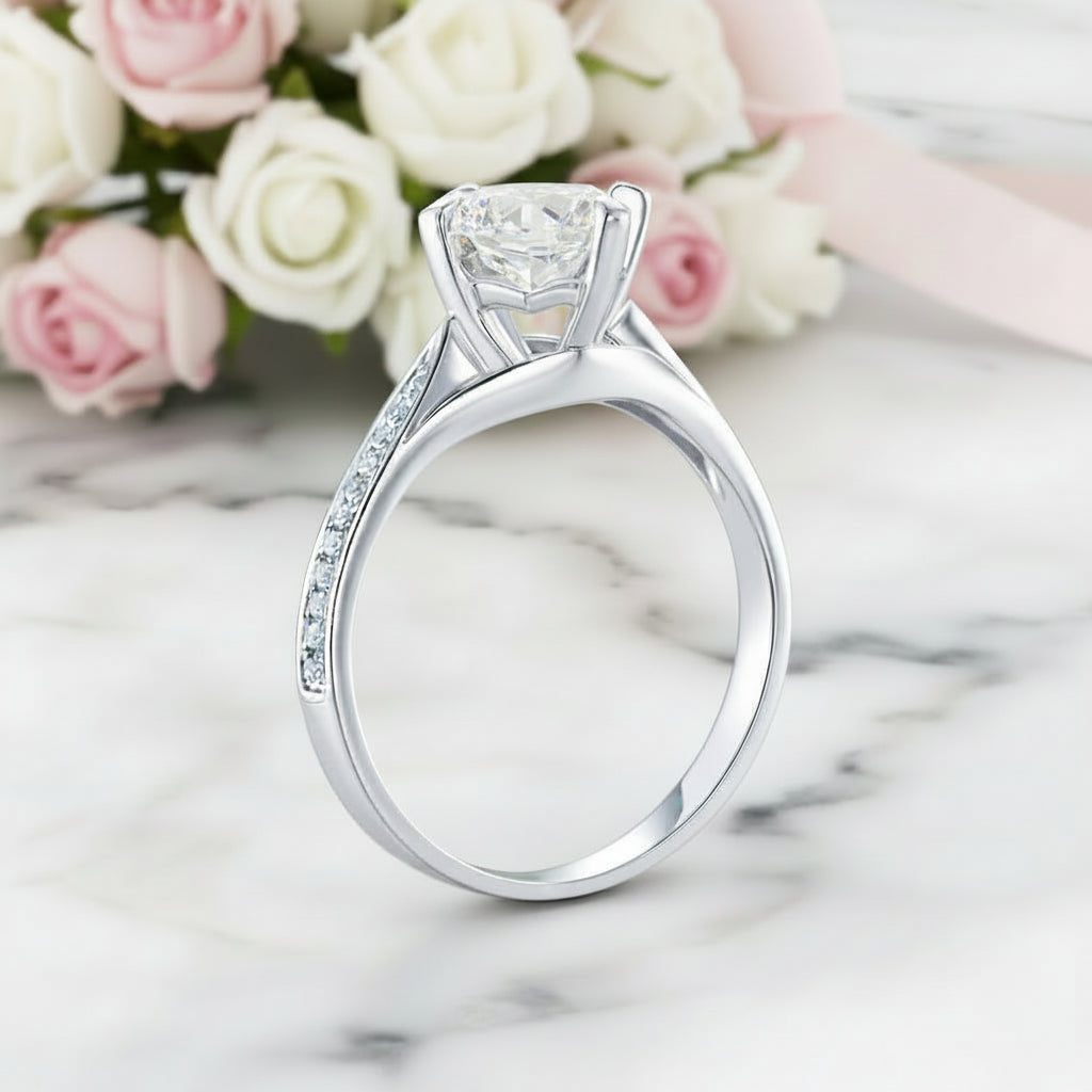 1ct Round Diamond Option 14k White Gold Engagement Ring-Black Diamonds New York