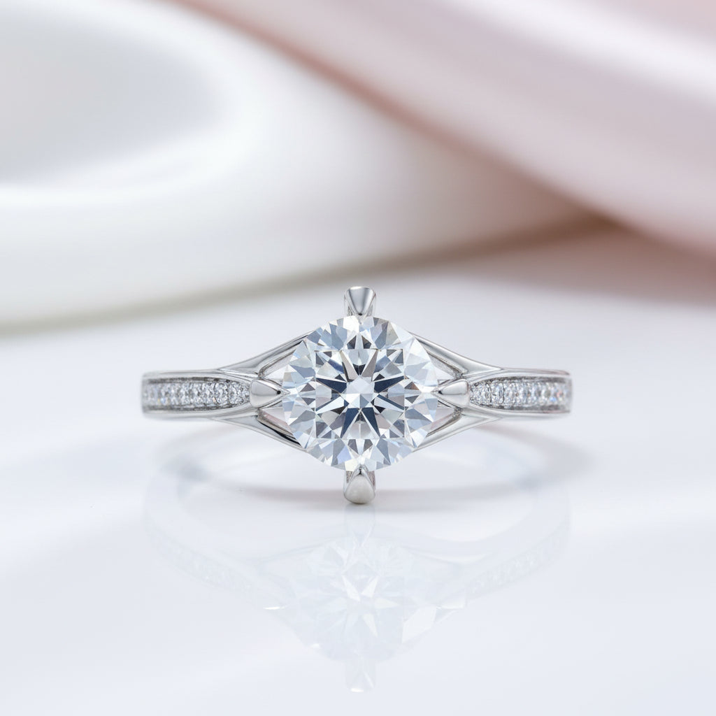 1ct Round Diamond Option 14k White Gold Engagement Ring-Black Diamonds New York