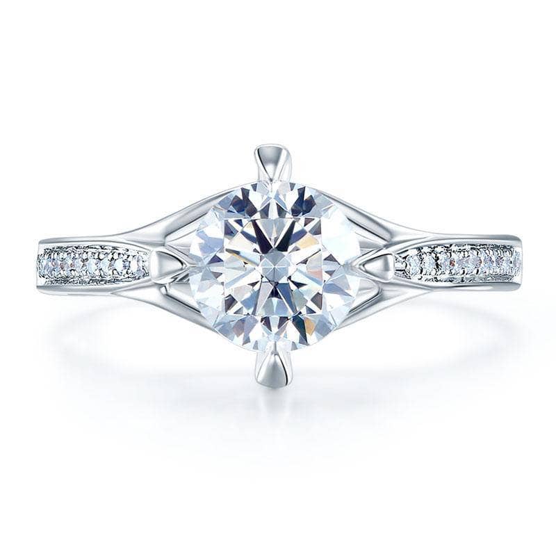 1ct Round Moissanite Diamond 14K White Gold Engagement Ring