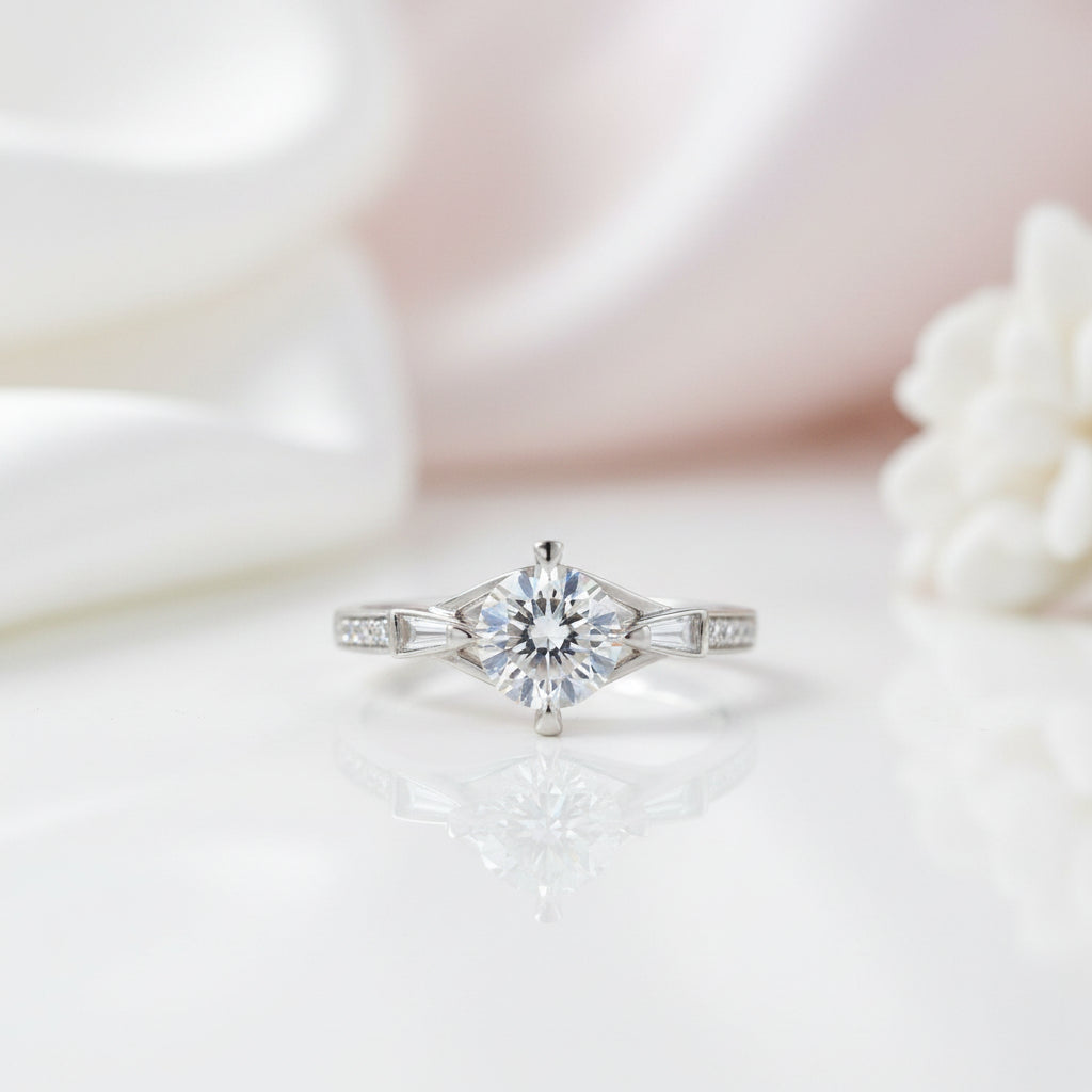 1ct Round Diamond Option 14k White Gold Engagement Ring-Black Diamonds New York