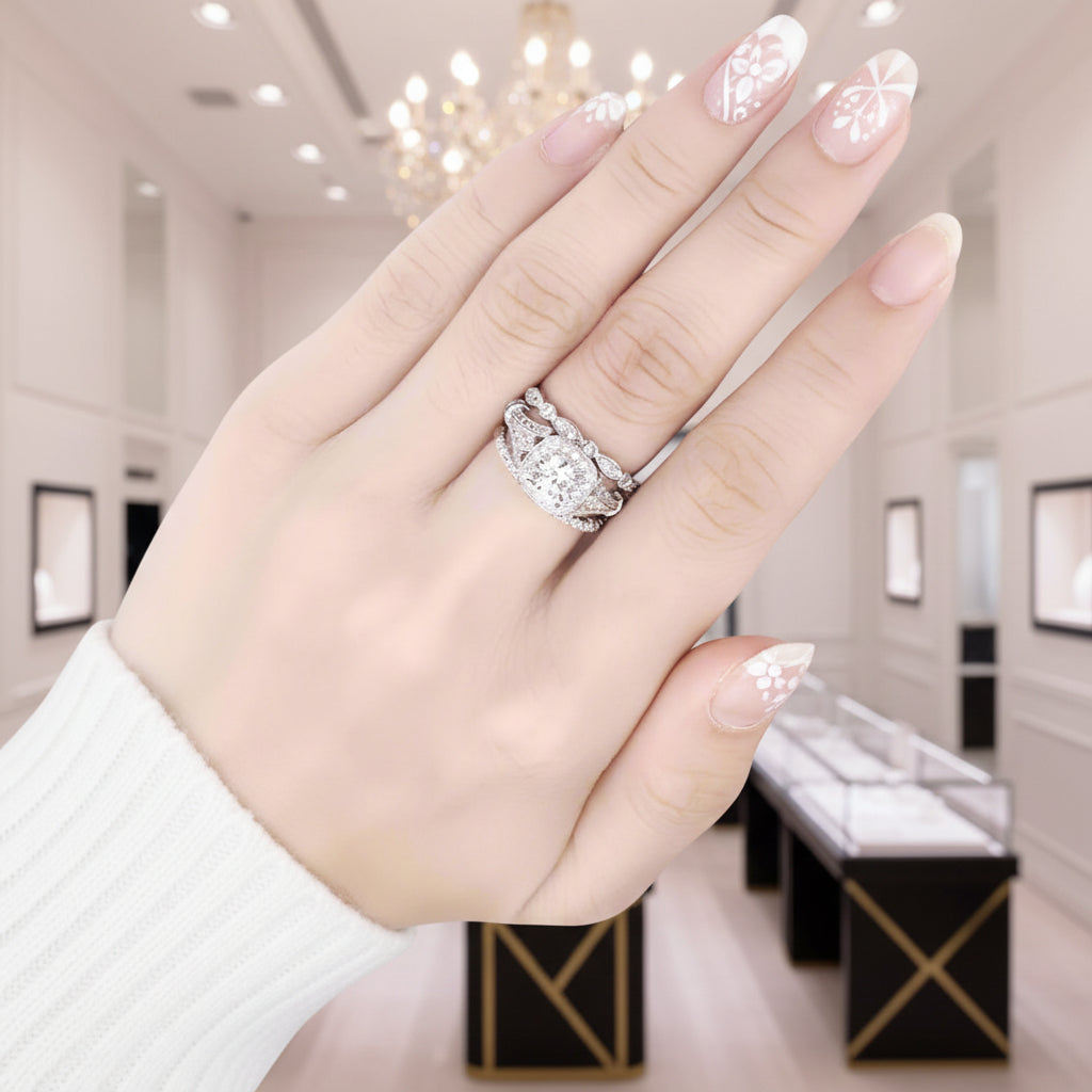 1.0 Ct Round Diamond Option Ring Set-Black Diamonds New York