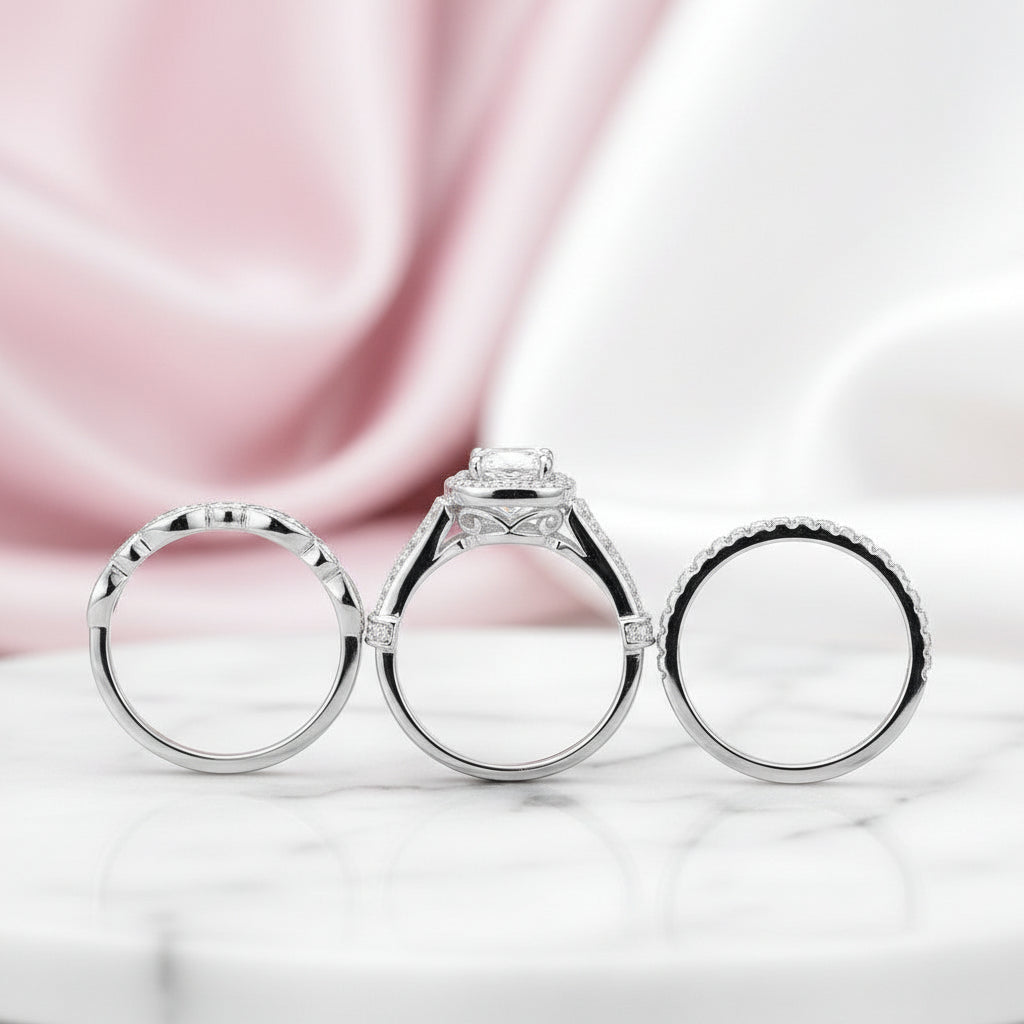 1.0 Ct Round Diamond Option Ring Set-Black Diamonds New York