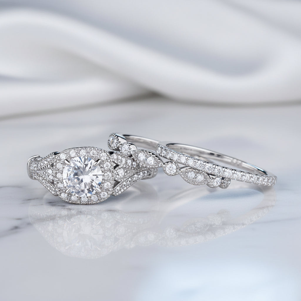 1.0 Ct Round Diamond Option Ring Set-Black Diamonds New York