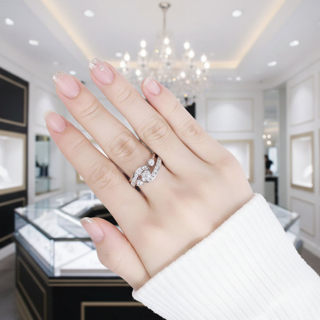 Three-Stone Swirl Engagement Ring Set with Diamond Option-Black Diamonds New York