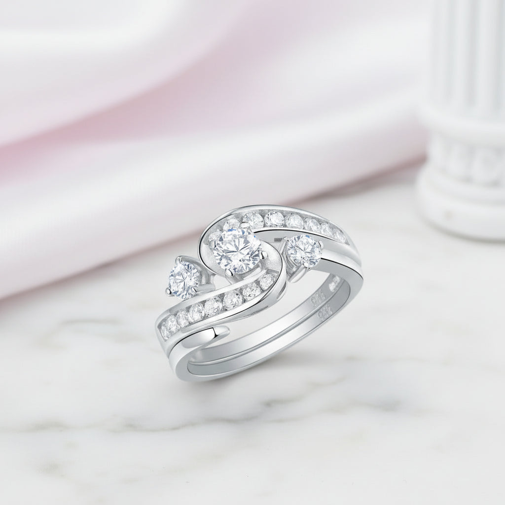 Three-Stone Swirl Engagement Ring Set with Diamond Option-Black Diamonds New York