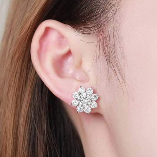 1ct Snowflake Shaped 6.5mm Halo Moissanite Stud Earrings-Black Diamonds New York
