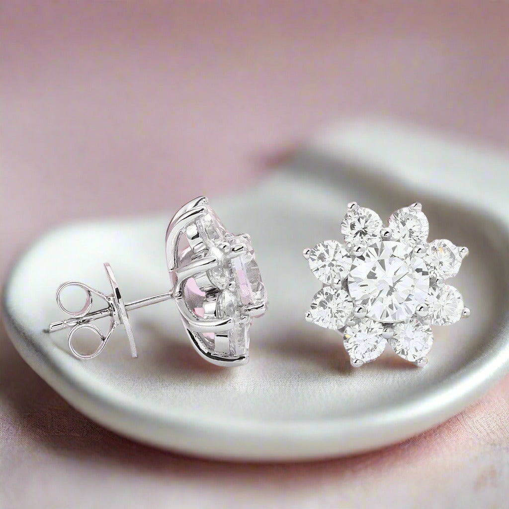 1.0 Ct Snowflake Shaped 6.5mm Halo Diamond Stud Earrings-Black Diamonds New York